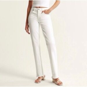 Abercrombie & Fitch The 90s Straight Low Rise Jeans White Raw Hem 32 14L